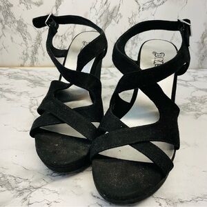 Brash Black Wedge Sandals Elegant Strappy Design Size 9